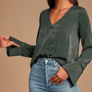 Lulus Dark Olive Green Long Sleeve Button-Up Top